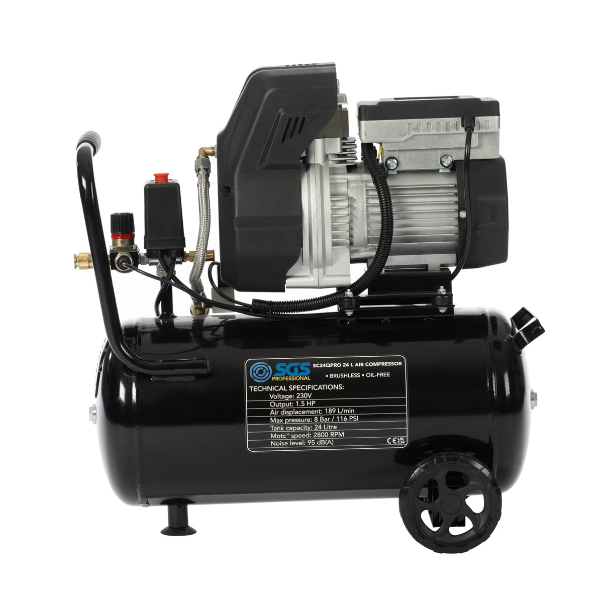 SGS Pro 24L Air Compressor with Brushless Motor Oil Free 1.5HP SC24QPRO